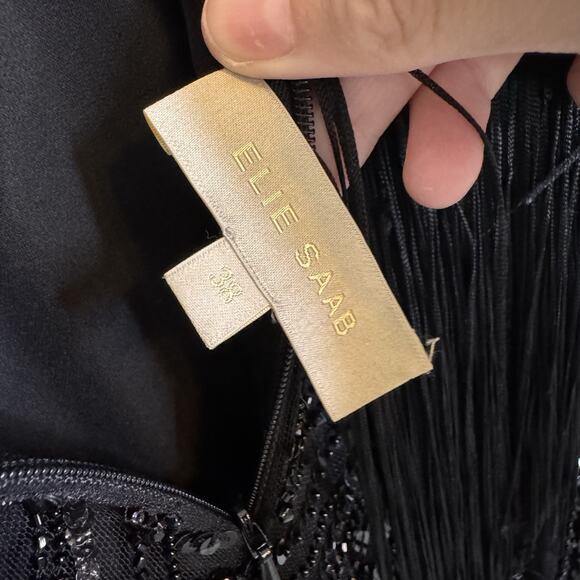 Elie Saab Bead Embroidered Gown “Dark Waves” Black Sequin Fringe FR 38 $15000 - Picture 15 of 16
